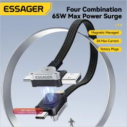 Кабель USB-C Essager 65W 4-в-1 для iPhone, Xiaomi, Macbook - быстрая зарядка