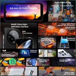 HOTWAV T7 Pro: Защищенный смартфон Android 13, 6.6" FHD+, 12(6+6)GB RAM, 256GB ROM, 64MP, 6280mAh, NFC