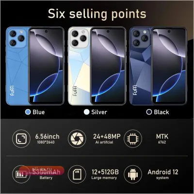 Смартфон FUFFI A16 Pro 12/512 ГБ, Android 12, 6.56", 5300 мАч, 24+48 Мп, Google Play