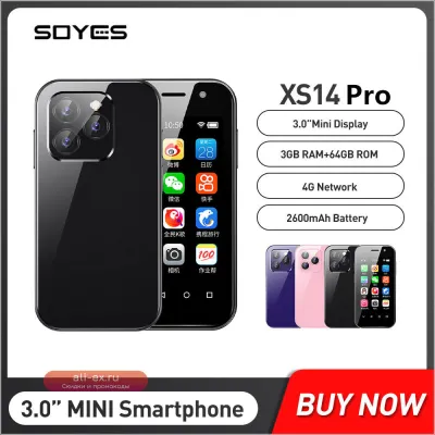 SOYES XS14 Pro: Компактный смартфон 4G LTE, 3/64 ГБ, Android 9.0, 3" экран, 2600 мАч, Face ID, Type-C