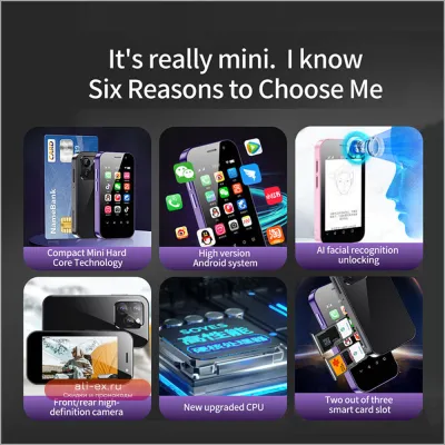 SOYES XS14 Pro: Компактный смартфон 4G LTE, 3/64 ГБ, Android 9.0, 3" экран, 2600 мАч, Face ID, Type-C