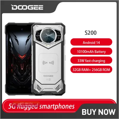 Защищенный смартфон DOOGEE S200 5G: 12ГБ+256ГБ, 100МП камера, 10100мАч, AMOLED дисплей сзади