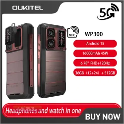 Oukitel WP300 Global Edition: Защищенный смартфон с Bluetooth-гарнитурой, часами, аккумулятором 16000 мАч, 6 ГБ ОЗУ (12+24 ГБ), 512 ГБ ПЗУ, 6.78" FHD 120 Гц, 108 Мп камерой.