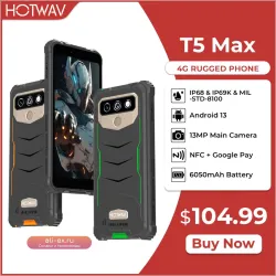 Защищенный смартфон HOTWAV T5 MAX 4/64Gb с NFC и батареей 6050 мАч