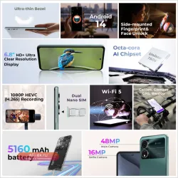 Смартфон HOTWAV Note 12 2024, Android 14, 6+128GB, 48Мп камера, 5160мАч, 6.8" HD, Глобальная версия