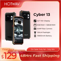 Защищенный смартфон HOTWAV Cyber 13: 10800 мАч, 8/128 ГБ, 64 МП, Android 14