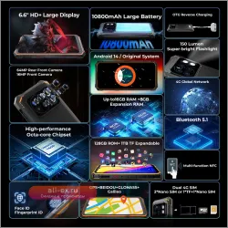Защищенный смартфон HOTWAV Cyber 13: 10800 мАч, 8/128 ГБ, 64 МП, Android 14
