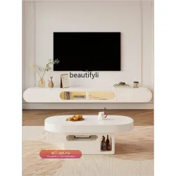 Чайный столик изысканный светлый кремовый Oval-формы в стиле Luxury для гостиной, современный минималистичный дизайн.
