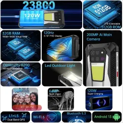 Unihertz 8849 Tank 3: Защищенный смартфон 5G с батареей 23800 мАч, камерой 200 Мп, 16/512 ГБ памяти и быстрой зарядкой 120 Вт, экран 6.79" FHD+ 120 Гц