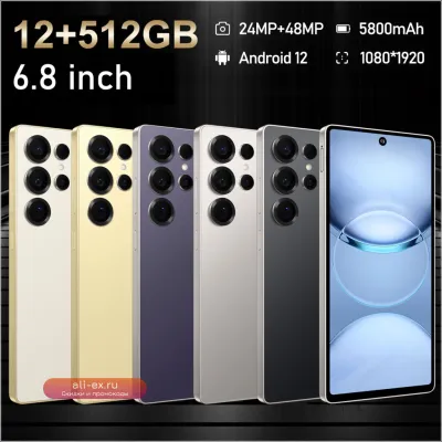 Смартфон S25 Pro, Android, 6.8" HD, 8/12GB RAM, 256/512GB ROM, 5800mAh, 48MP камера, Android 12, MTK Core, Google Play
