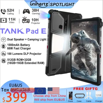 Unihertz 8849 TANK PAD E: Защищенный планшет с проектором, Android, 21000 мАч, 120 Гц, 50 Мп, 24 ГБ/512 ГБ, 66 Вт, 10.95"