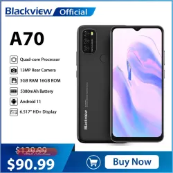 Смартфон Blackview A70 3/32 ГБ, 6.52" HD+, Android 11, 13Мп, 5380мАч, 4G
