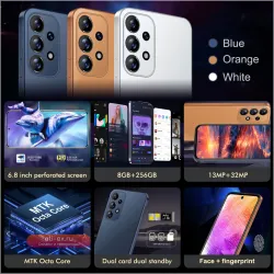 Смартфон A73 Android 6.8", 8/256 ГБ, Dual SIM, 13+32 Мп, 6800 мАч, Google Play