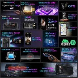 HOTWAV Cyber 15: Защищенный Смартфон 24ГБ ОЗУ, 256ГБ Памяти, 200Мп Камера, 120Гц