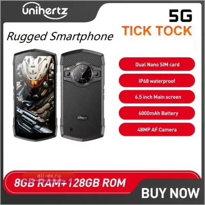 Смартфон Unihertz TickTock Android 11 5G, 6.5", 8GB+128GB, NFC, IP68, 6000 мАч, два экрана