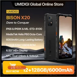 UMIDIGI BISON X20: Смартфон Android 13, 6.53", NFC, 6000mAh, 12GB RAM, 128GB ROM, 20MP Камера, Защита IP68/IP69K