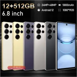 Смартфон S25 Pro 6.8" HD, 8/12 ГБ ОЗУ, 256/512 ГБ ПЗУ, 5800 мАч, 48 Мп камера, Android 12, MTK Core, Google Play