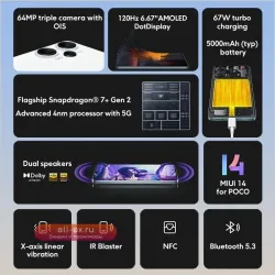 POCO F5 5G: Смартфон с процессором Snapdragon 7+ Gen 2, AMOLED-дисплеем 120 Гц и камерой 64 Мп