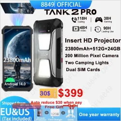 Защищенный Смартфон Blackview 8849 Tank 2 PRO с Проектором, 24GB RAM, 512GB ROM, 100MP Камерой, Батареей 23800mAh, 120W Зарядкой, Android 14, Dual SIM, NFC, OTG