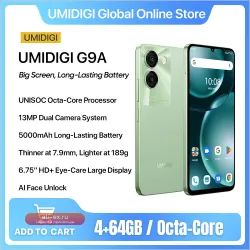 Смартфон UMIDIGI G9A, Android 14, 6.75" Eye-Care, 5000 мАч, 8 ГБ ОЗУ, 64 ГБ ПЗУ, Разблокировка по лицу