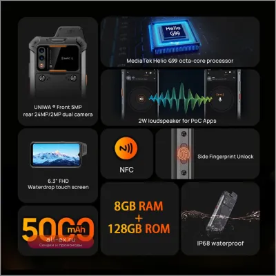 Защищенный смартфон UNIWA W999 ATEX с рацией, NFC и IP68