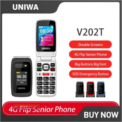 UNIWA V202T 4G Флип-телефон с русской клавиатурой, SOS и громким звуком для пожилых