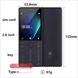 Qin 1s Плюс: Кнопочный телефон 4G, 2.8" без камеры, многоязычный