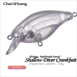 Chan’sHuang 20 шт. неокрашенных заготовок для воблеров-кренков 6.5см, 7.4г, для мелководья, DIY