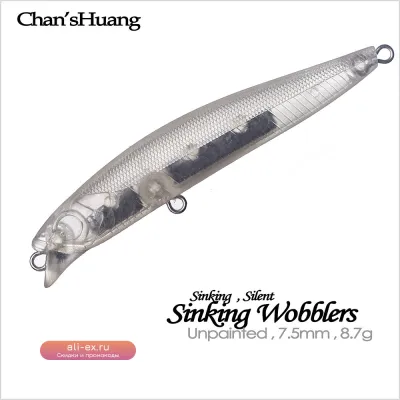 Chan’sHuang 20шт неокрашенных воблеров-минноу 7.5см 8.7г тонущие DIY