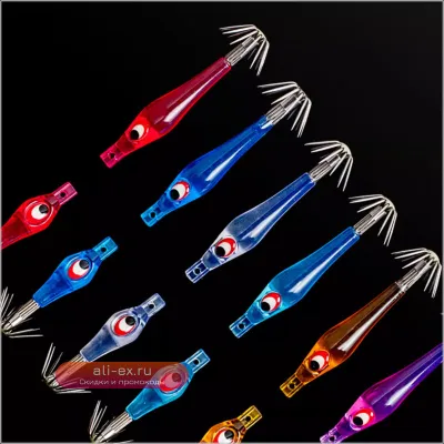 Флуоресцентные крючки PROGRE Rocket Squid Hooks с УФ-подсветкой для ловли кальмара и осьминога