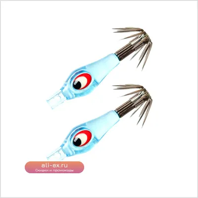 Флуоресцентные крючки PROGRE Rocket Squid Hooks с УФ-подсветкой для ловли кальмара и осьминога