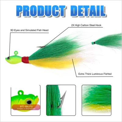 Джиг-головка FishTrip Bucktail Jig 3 шт. для морской рыбалки 7-56 г, разноцветная, с волосом, для щуки, окуня, аксессуары для пресноводной и соленой воды