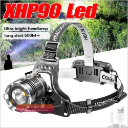 Налобный фонарь XHP90 водонепроницаемый с зумом для рыбалки, кемпинга, поиска