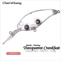 Chan’sHuang 20шт. неокрашенных пластиковых приманок-воблеров 10см/13.4г с погремушкой, полупрозрачные, для самостоятельного изготовления