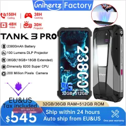 Unihertz Tank 3 Pro: смартфон Android 14 5G, 200Мп камера, 32/512 ГБ, Dimensity 8200, IP68, Bluetooth 5.3, проектор