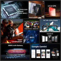 HOTWAV Hyper 7S - Защищенный Смартфон Android 15, 10800mAh, 20W, 5G, 4GB/256GB, 6.6" 120Hz