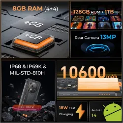 Oukitel WP28S: Прочный смартфон 4G, 6.52", HD, Octa Core, 4/128GB, Android 14, батарея 10600mAh, камера 13MP, NFC