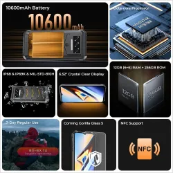 Oukitel WP38: Прочный смартфон 12/256GB, 10600mAh, 6.52" HD+, Android 13, NFC, OTG