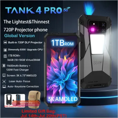 Unihertz 8849 Tank 4 Pro: Прочный 5G Смартфон-Проектор с AMOLED 120Hz, 1TB, Android 14 и Аккумулятором 11600mAh