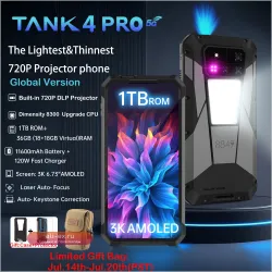 Unihertz 8849 Tank 4 Pro: Прочный 5G Смартфон-Проектор с AMOLED 120Hz, 1TB, Android 14 и Аккумулятором 11600mAh