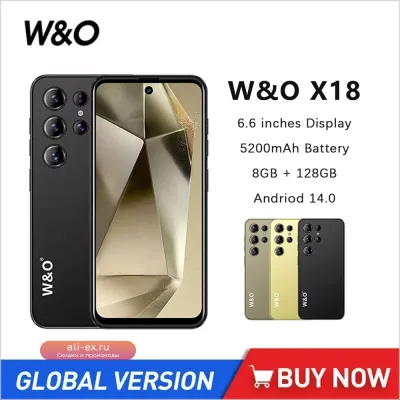 Смартфон W&O X18 4G, 6.6" HD, 8/128 ГБ, Android 14, 5200 мАч, 2 SIM