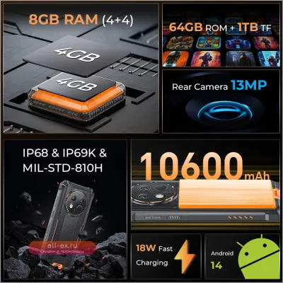 Oukitel WP28 E: Защищенный смартфон Android 14, 10600 мАч, 4/64 ГБ, 13 Мп, 18 Вт