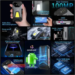 Unihertz Tank Mini 8849: Защищенный смартфон 4.3" Android 13, 24/256GB, Helio G99, 100Мп, IP68