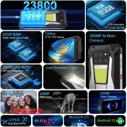 Unihertz Tank 3 (8849) | 32GB/512GB | 23800mAh | 120W | Dimensity 8200 | 200MP | 5G | GPS | Wi-Fi 6 | 120Hz | Защищенный телефон