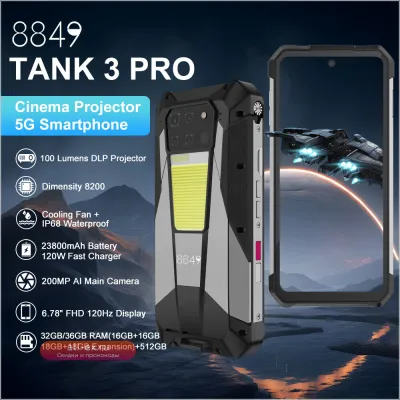 Unihertz Tank 3 Pro: 5G смартфон с проектором 100 Лм, 32/36 ГБ ОЗУ, 512 ГБ ПЗУ, батарея 23800 мАч 120 Вт, камера 200 Мп, Bluetooth 5.3, NFC