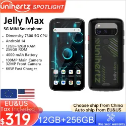 Unihertz Jelly Max 5G: Мини-смартфон Android 14, Dimensity 7300, 12/256 ГБ, 100 Мп камера, 4000 мАч, 5.05"