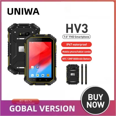 Смартфон UNIWA HV3 7" FHD IP67, Android 9.0, 4/64Gb, NFC, 13MP, 8000mAh