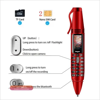 UNIWA AK007 - Мини-телефон-ручка 2G GSM, 0.96", Dual SIM, MP3, FM, Диктофон