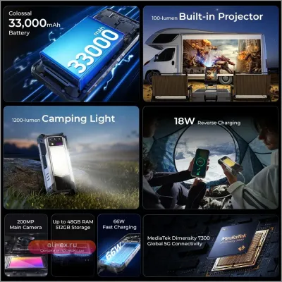 Oukitel WP100 Titan 5G: Защищенный смартфон 16/512 ГБ, 33000 мАч, 200 Мп, NFC, Android 14