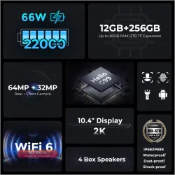 FOSSiBOT DT2: Прочный планшет 10.4" 2K, 20GB+256GB, Helio G99, 64MP, 22000mAh, 66W, IP68, 4G LTE, Android 13